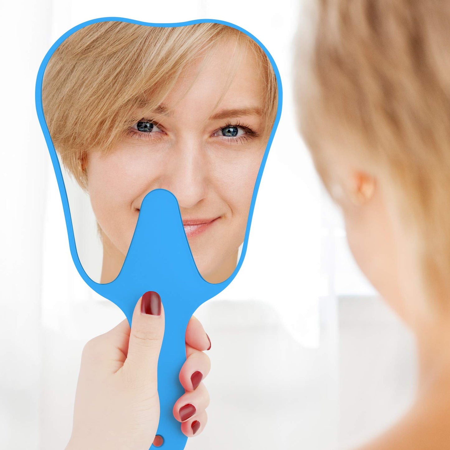 2 pcs Handheld Mirror Small with Handle , Hand Mirror Tooth-Shaped Kids Makeup Mirror Cute for Salon|Barber|Hairdressing - Easy to use & Lightweight