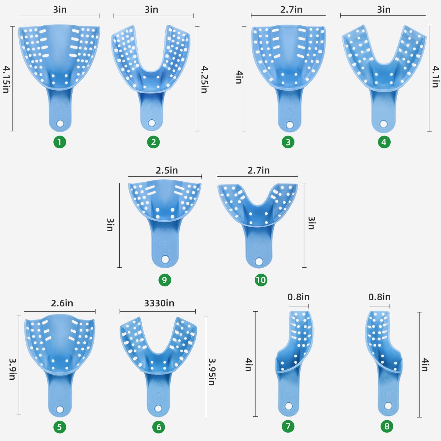 Dental Impression Trays Autoclavable 10 PCS, Perforated Impression Trays Set Plastic Teeth Holder for Dental Clinic, Lab Equipment, Dental Students