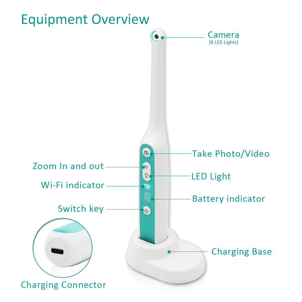 PROTECTOR DC-W Wireless WiFi HD USB Oral Dental Camera Intraoral Endoscope Dentist Device LED Light Real-time Video Inspection Teeth Whitening