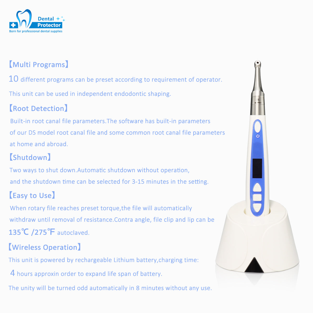 Dental Wireless Endo Motor with Apex locator 2 in 1,10 Program Setting & Alternative Reciprocating