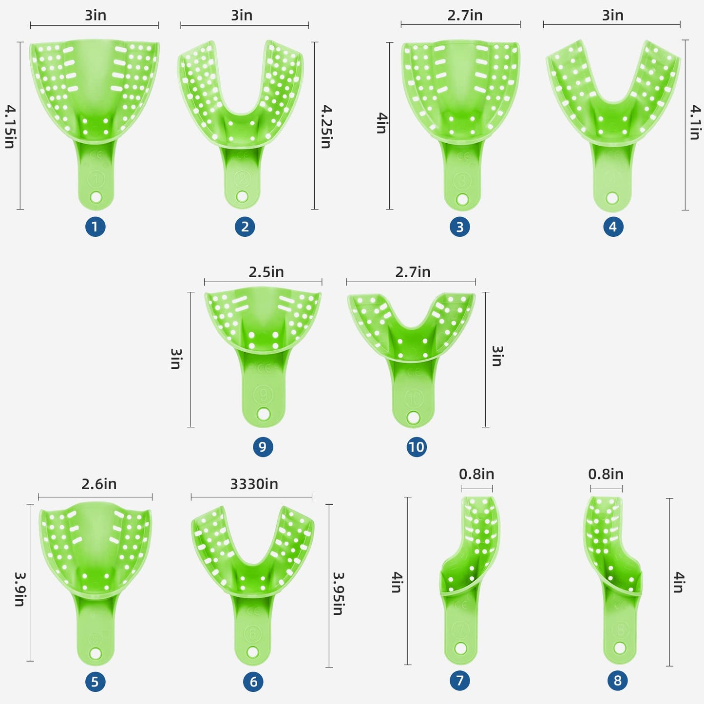 Dental Impression Trays Autoclavable 10 PCS, Perforated Impression Trays Set Plastic Teeth Holder for Dental Clinic, Lab Equipment, Dental Students