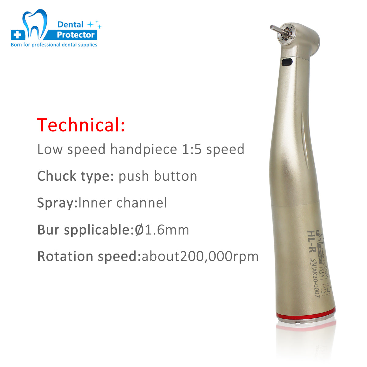 HL-R Low Speed 1:5 Dental Handpiece With Optical Fiber