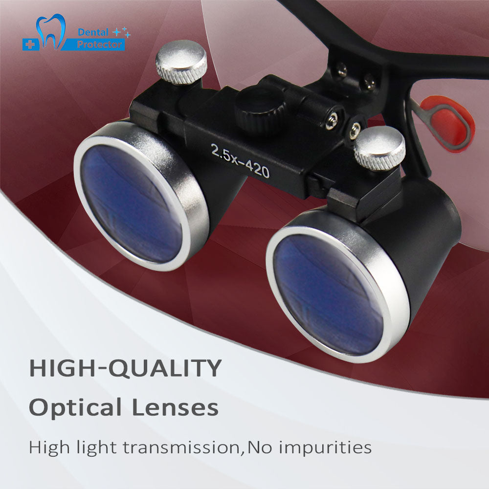 Maglass-R/B 2.5X/3.5X 420mm Dental Loupes Binocular Loupes Optical Magnifier Dental Lab Medical Loupes Magnification Binocular Headlight Headlamp 5W Bulb