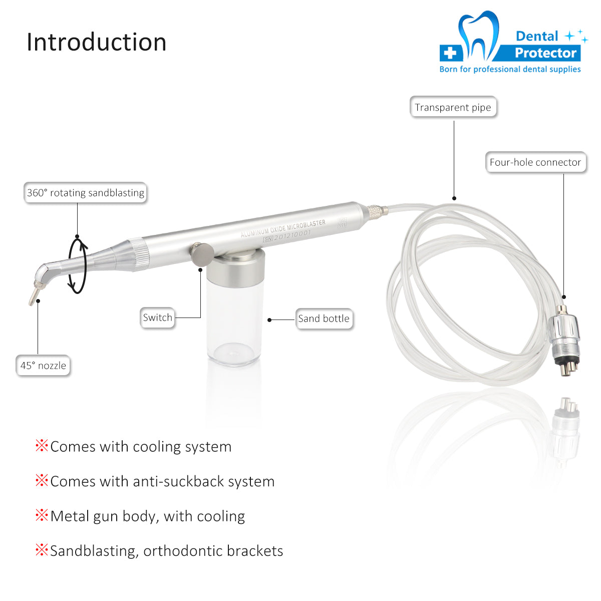 AU-T Dental Aluminum Oxide Air Abrasion Polisher Dental Alumina Microblaster Dental Sandblasting Equipment with/without Tube