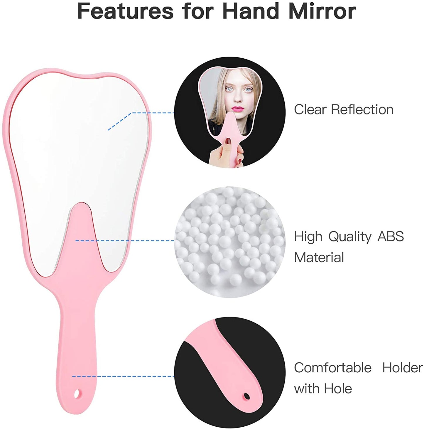2 pcs Handheld Mirror Small with Handle , Hand Mirror Tooth-Shaped Kids Makeup Mirror Cute for Salon|Barber|Hairdressing - Easy to use & Lightweight