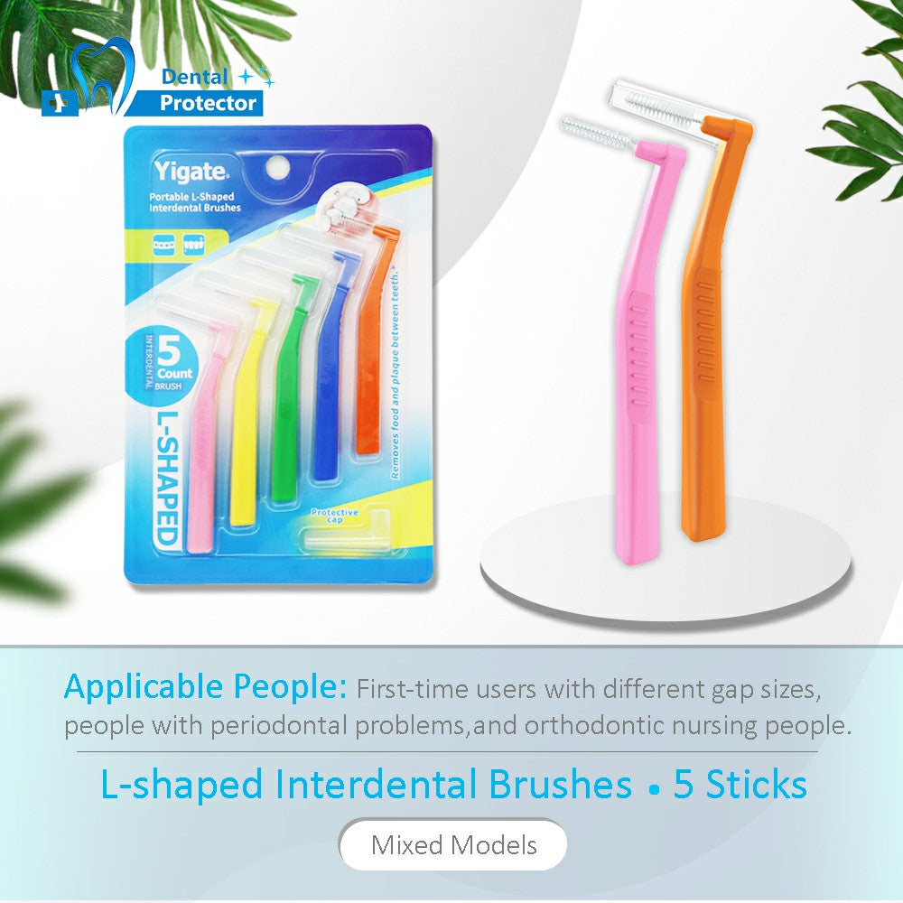 L-Brush Protector Angle Interdental Brushes, Dental Brushes for Between Teeth and Gums, Brush Micro Tight Cleaner, Plaque Removal, 5 Count