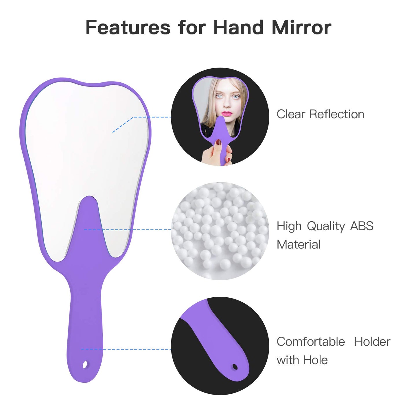 2 pcs Handheld Mirror Small with Handle , Hand Mirror Tooth-Shaped Kids Makeup Mirror Cute for Salon|Barber|Hairdressing - Easy to use & Lightweight