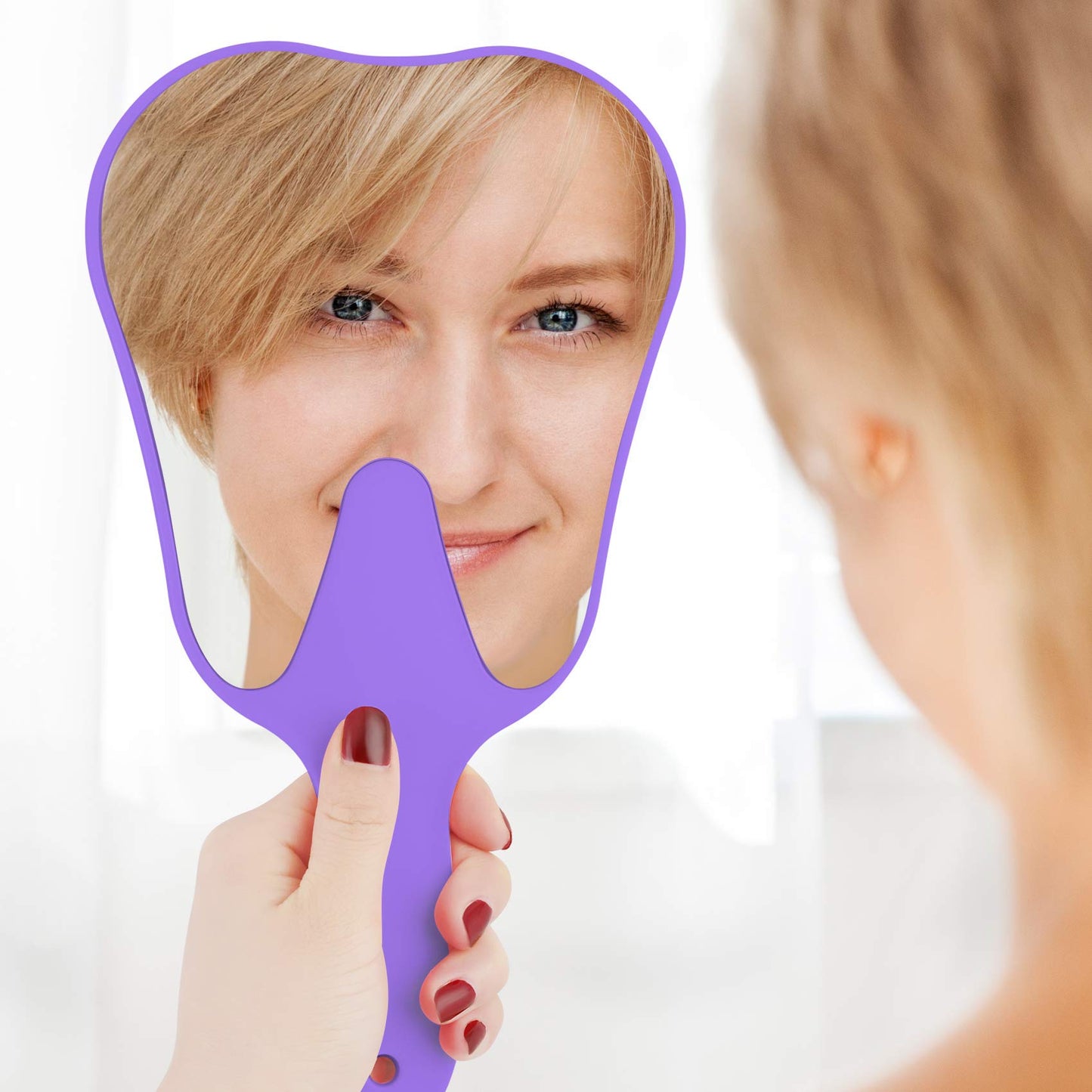2 pcs Handheld Mirror Small with Handle , Hand Mirror Tooth-Shaped Kids Makeup Mirror Cute for Salon|Barber|Hairdressing - Easy to use & Lightweight