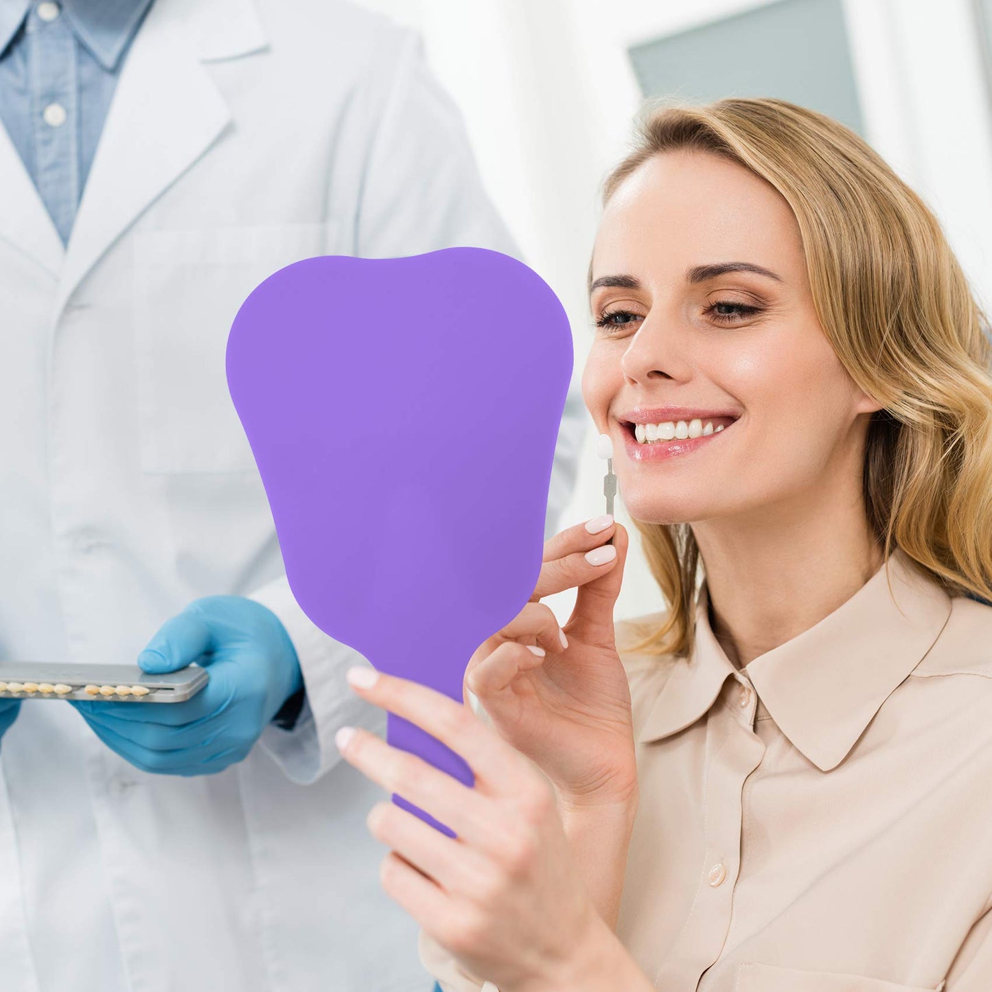 2 pcs Handheld Mirror Small with Handle , Hand Mirror Tooth-Shaped Kids Makeup Mirror Cute for Salon|Barber|Hairdressing - Easy to use & Lightweight