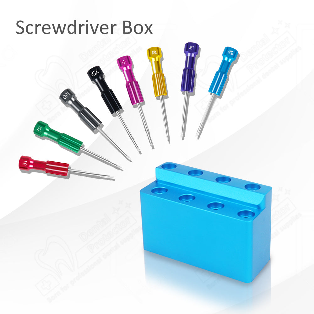 8 pcs Implant Screwdriver Denture Implant System Abutment Screwdriver Implant Screw Drivers Kit with Steel Stand Box