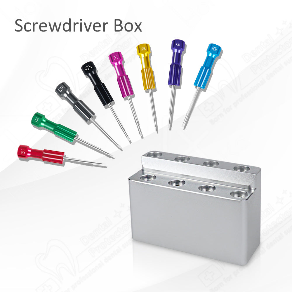 8 pcs Implant Screwdriver Denture Implant System Abutment Screwdriver Implant Screw Drivers Kit with Steel Stand Box