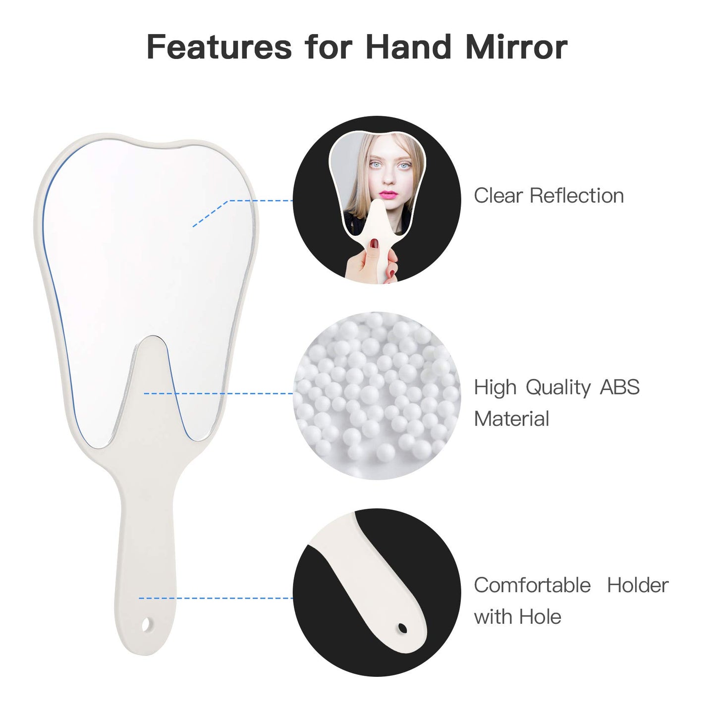 2 pcs Handheld Mirror Small with Handle , Hand Mirror Tooth-Shaped Kids Makeup Mirror Cute for Salon|Barber|Hairdressing - Easy to use & Lightweight