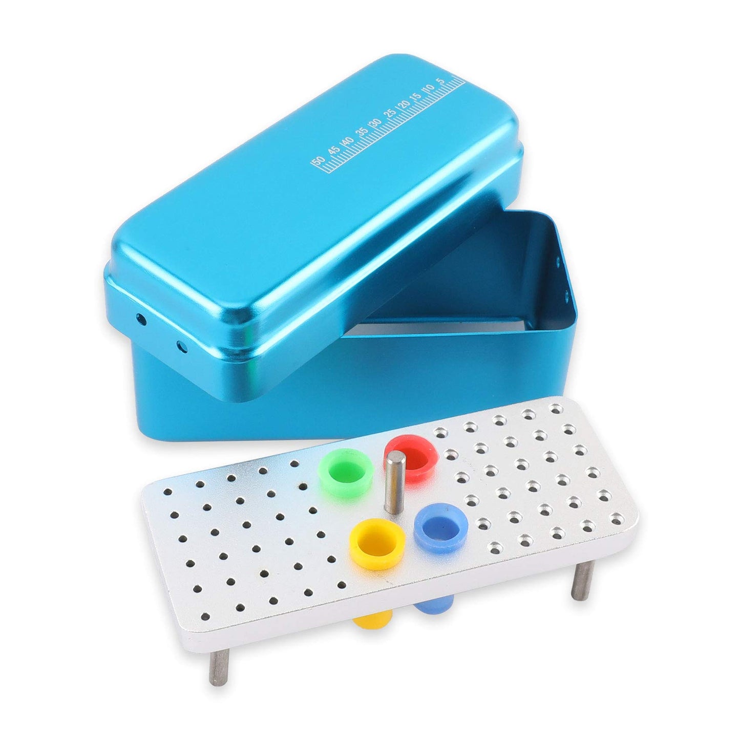 60 Holes Dental Bur Blocks with Measurable Cover Autoclavable, Aluminum Burs Case Organizer Disinfection Holder Box for Dental Lab, Dentist Tool