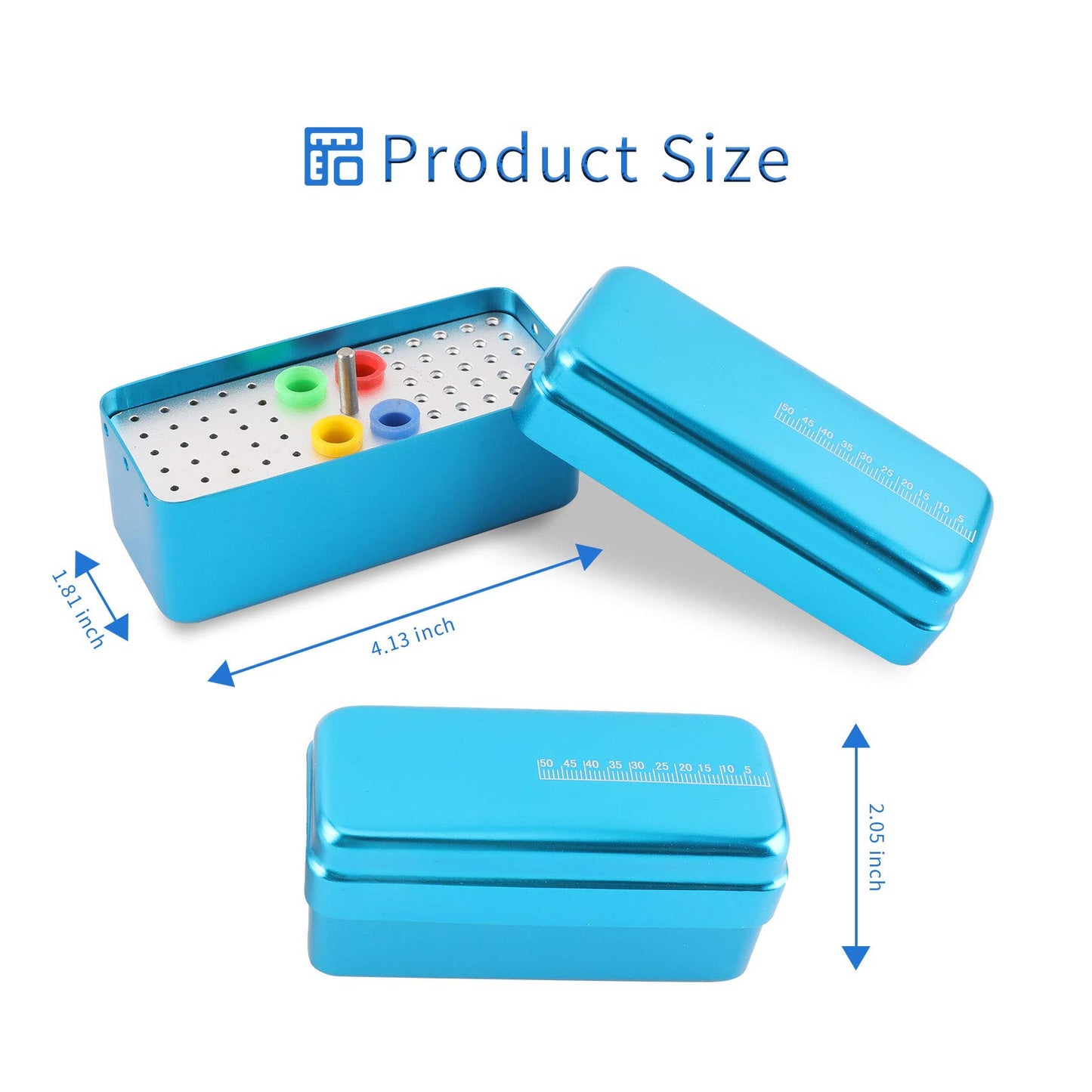 60 Holes Dental Bur Blocks with Measurable Cover Autoclavable, Aluminum Burs Case Organizer Disinfection Holder Box for Dental Lab, Dentist Tool