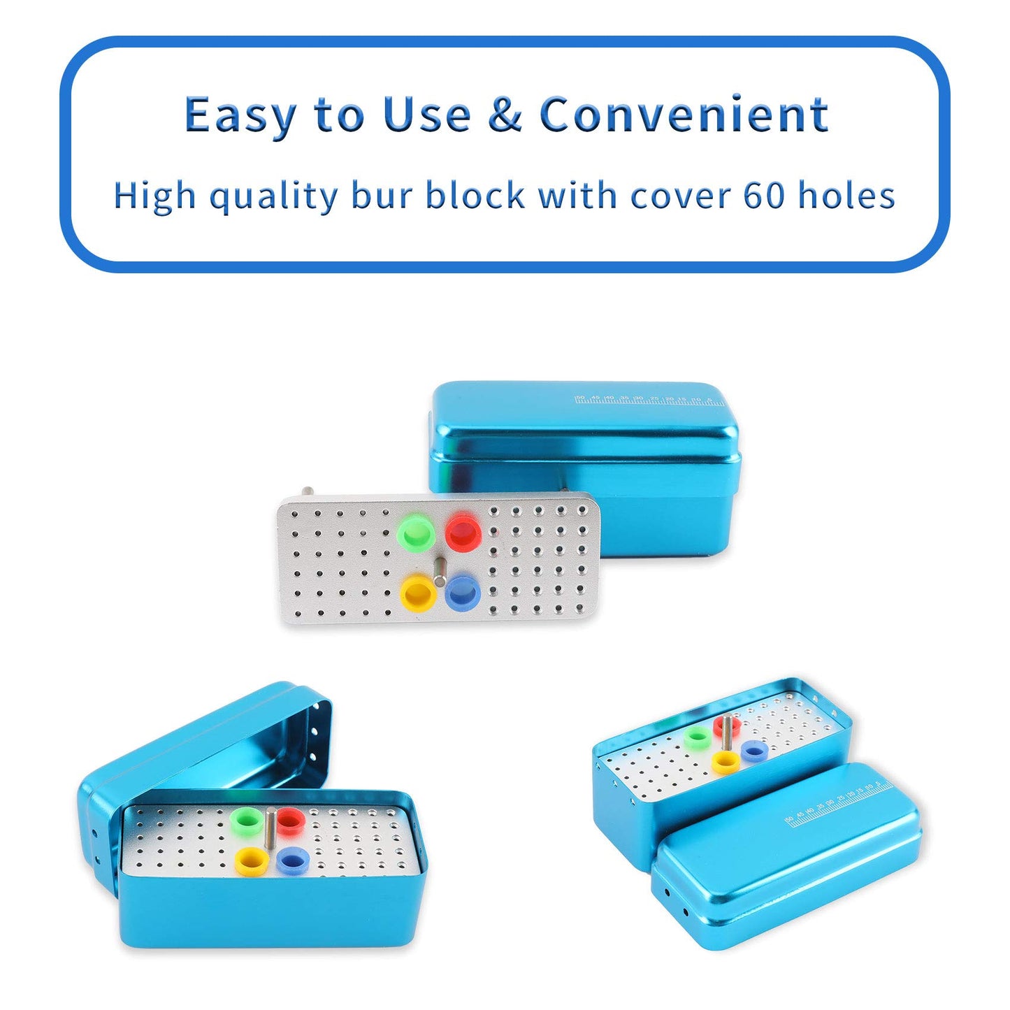 60 Holes Dental Bur Blocks with Measurable Cover Autoclavable, Aluminum Burs Case Organizer Disinfection Holder Box for Dental Lab, Dentist Tool