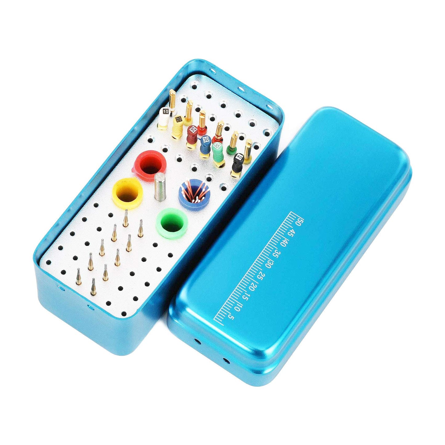 60 Holes Dental Bur Blocks with Measurable Cover Autoclavable, Aluminum Burs Case Organizer Disinfection Holder Box for Dental Lab, Dentist Tool