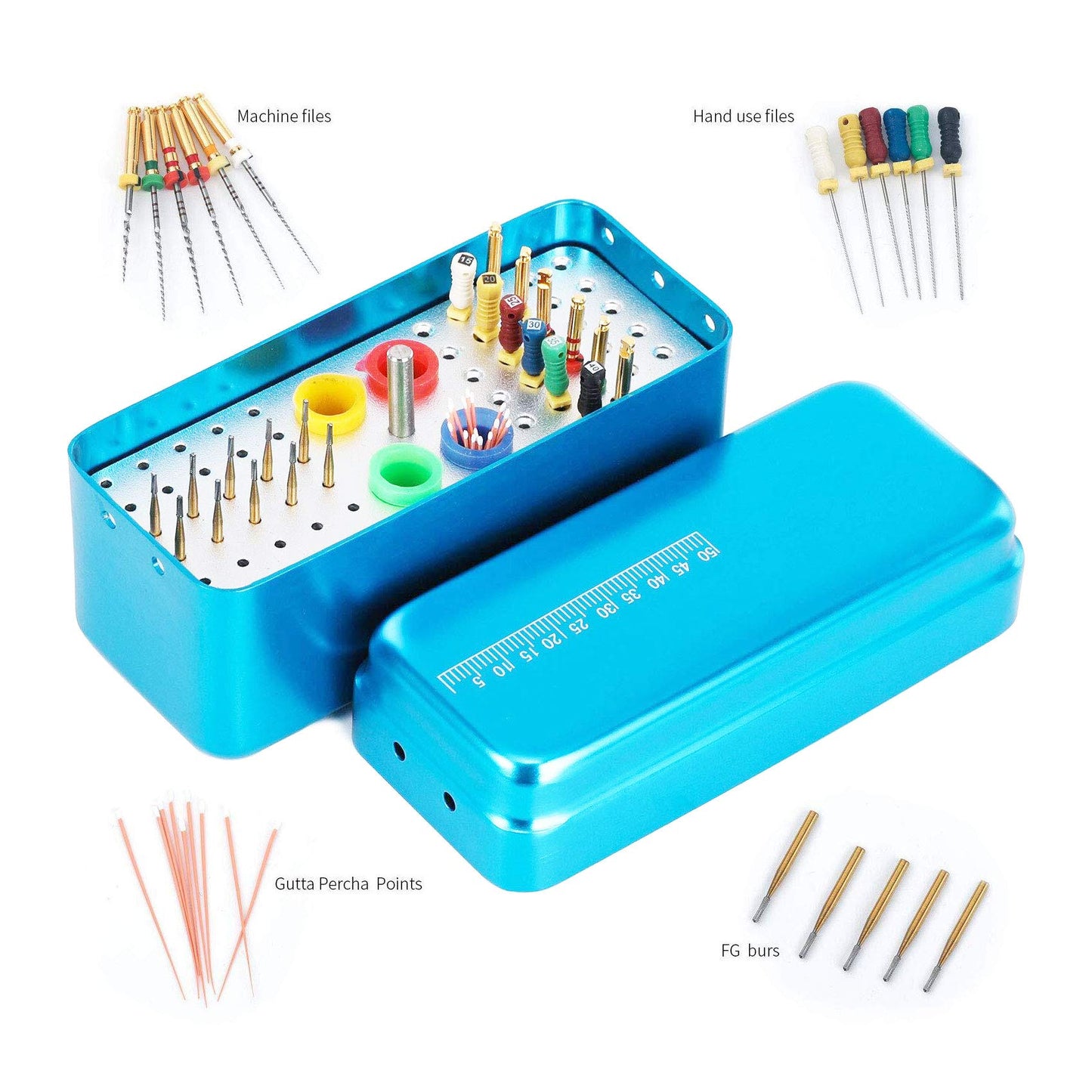 60 Holes Dental Bur Blocks with Measurable Cover Autoclavable, Aluminum Burs Case Organizer Disinfection Holder Box for Dental Lab, Dentist Tool