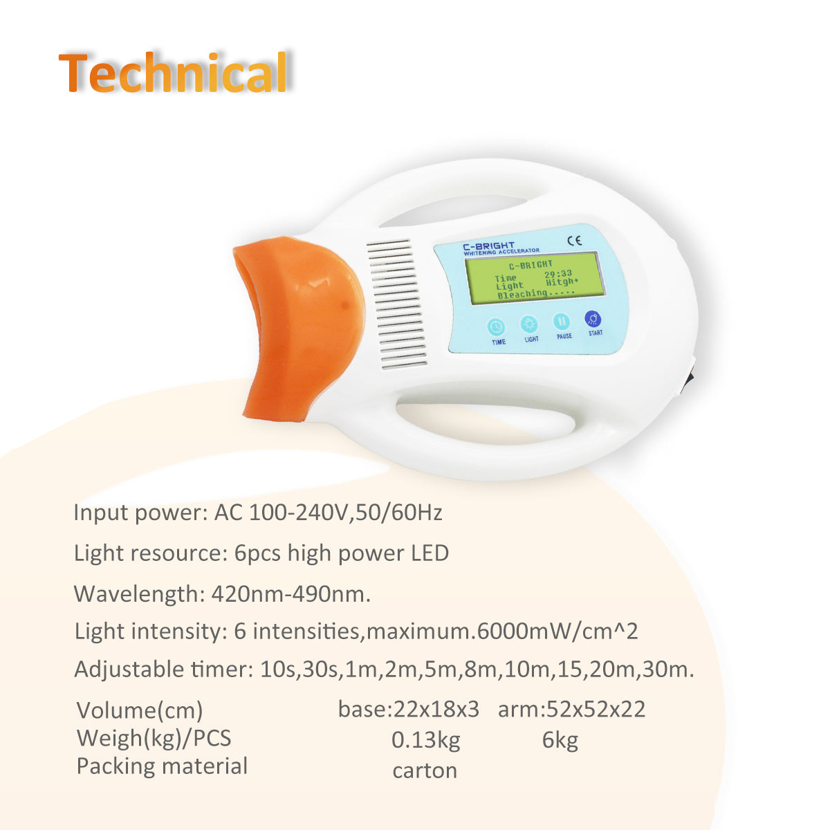 Dental Teeth Whitening Light, Teeth Whitener Cold 6 LED Light Lamp Bleaching Accelerator Arm Holder Holding on Dentist unit