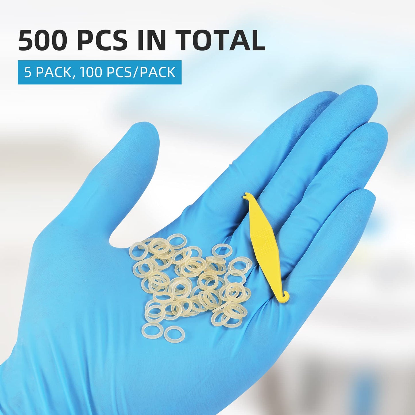 RB-5 500 Pcs Orthodontic Elastic Rubber Bands Rubber Traction Bands with 5 Pcs Elastic Placers for Crooked Teeth, Tooth Gaps, Hairbands, Dog Pony Tails, Braids and Dreadlocks