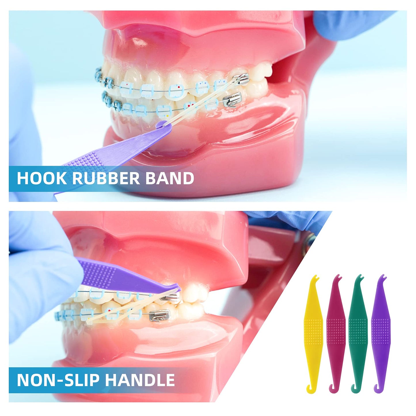 RB-5 Orthodontic Elastic Rubber Bands 500 Pcs (3.5 Oz, 3/8"), Rubber Traction Band Teeth Straightener with 5 Pcs Elastic Placers, Used for Crooked Teeth, Tooth Gaps, Hairbands, Braids and Dreadlocks