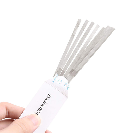 DM-PS 12 PCS Dental Abrasive Stainless Steel Strips, Finishing Polishing Metal Strip 4 MM Medium One Side - Sanding Grinding Teeth - Cleaning Tools for Oral Care