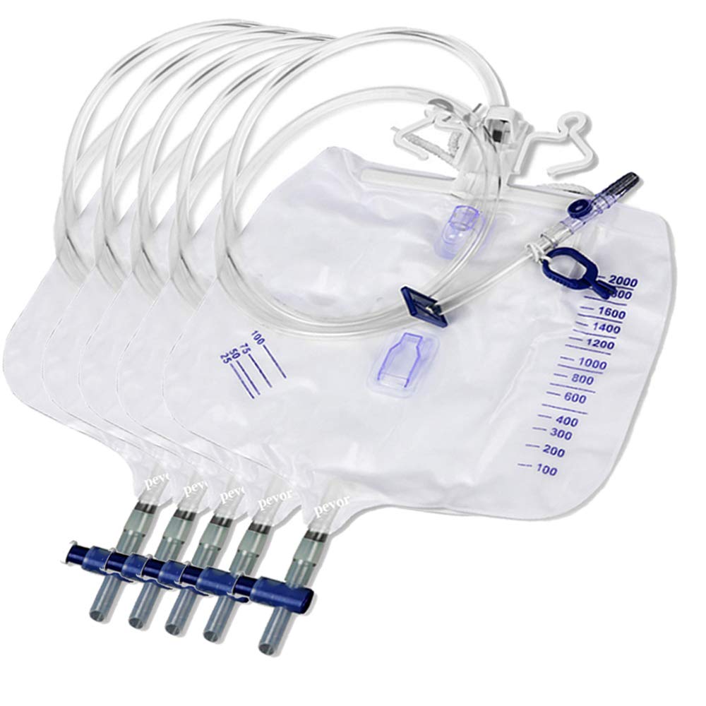 Protector Urinary Drainage Bag Urine Collection Bag with Anti-Reflux Chamber Medical Drain Bag 48" Drainage Tub, 2000ml (Pack of 5)