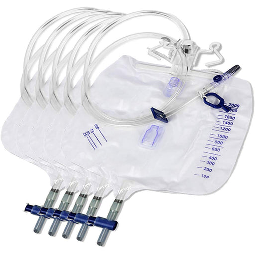 Protector Urinary Drainage Bag Urine Collection Bag with Anti-Reflux Chamber Medical Drain Bag 48" Drainage Tub, 2000ml (Pack of 5)