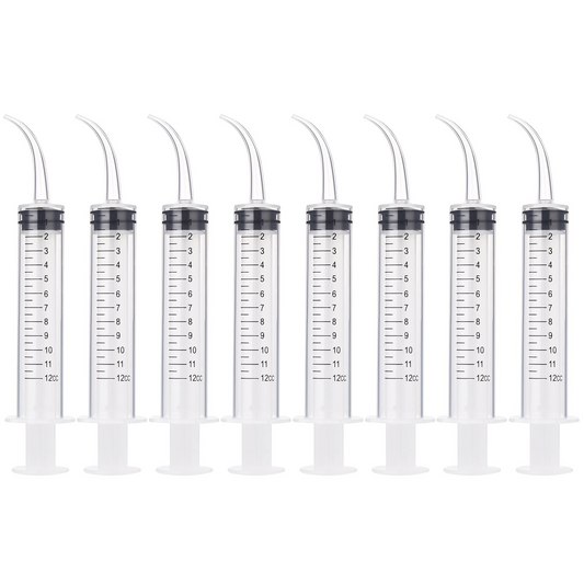 DS-8 Disposable 12cc Dental Syringe Dental Irrigation Syringe with Curved Tip, Tonsil Stone Squirt Mouthwash Cleaner with Measurement (individually packaged)