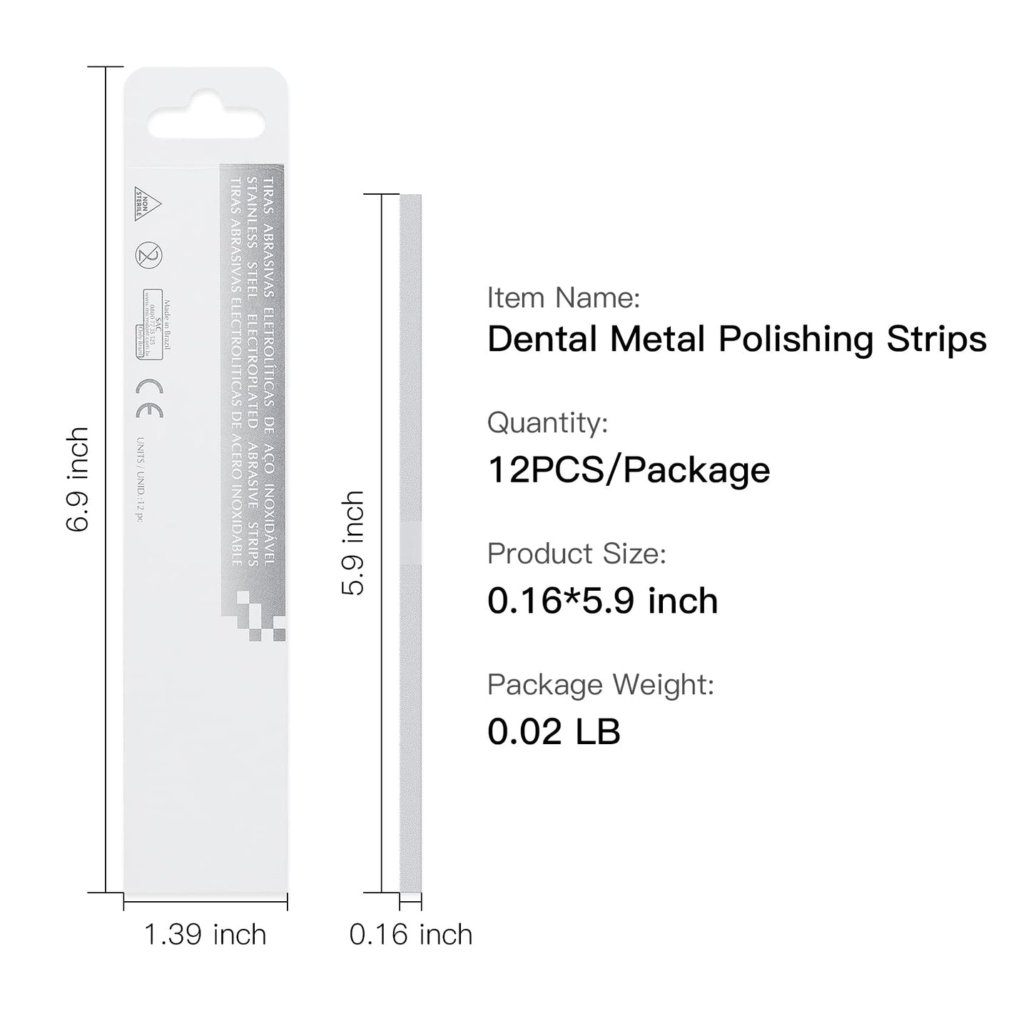 DM-PS 12 PCS Dental Abrasive Stainless Steel Strips, Finishing Polishing Metal Strip 4 MM Medium One Side - Sanding Grinding Teeth - Cleaning Tools for Oral Care