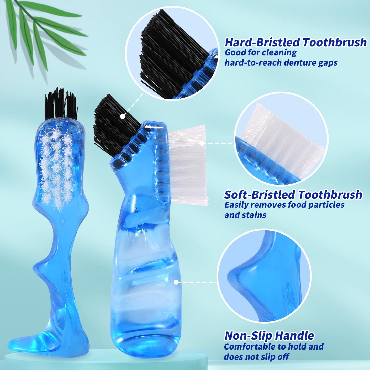 Denture Cup Bath Box Case with Mirror and Cleaning Brush, Dental Case with Brush Retainer Cleaning Case Mouth Guard Storage Soaking Cup Holder for Travel, Office, Household Use