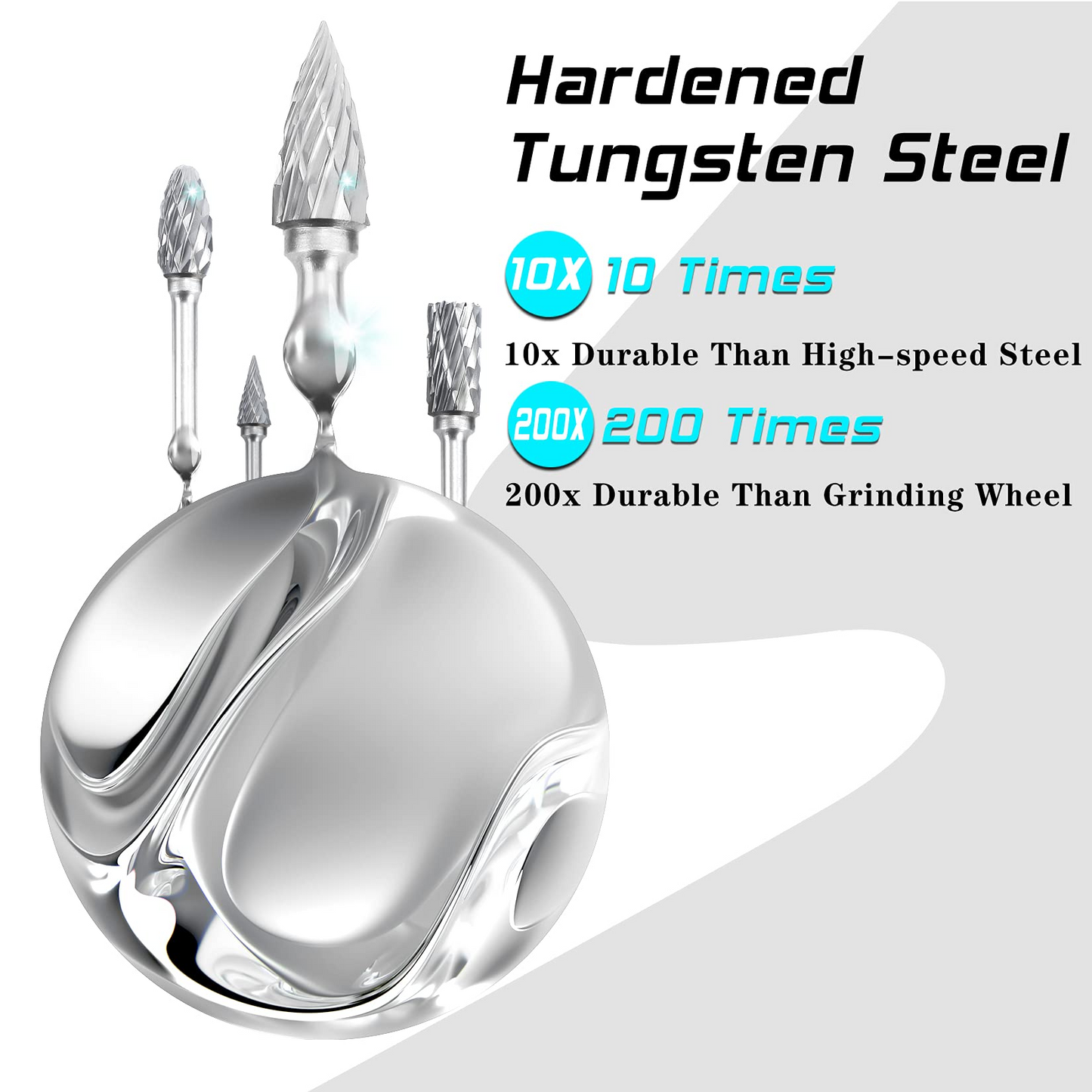 Carbide Burr Set, Tinpec Double Cut Cutting Burrs with 1/8" Shank & 1/4" Head, Tungsten Steel Die Grinder Bits for Woodworking, Drilling, Metal Carving, Engraving & Polishing – 10PCS