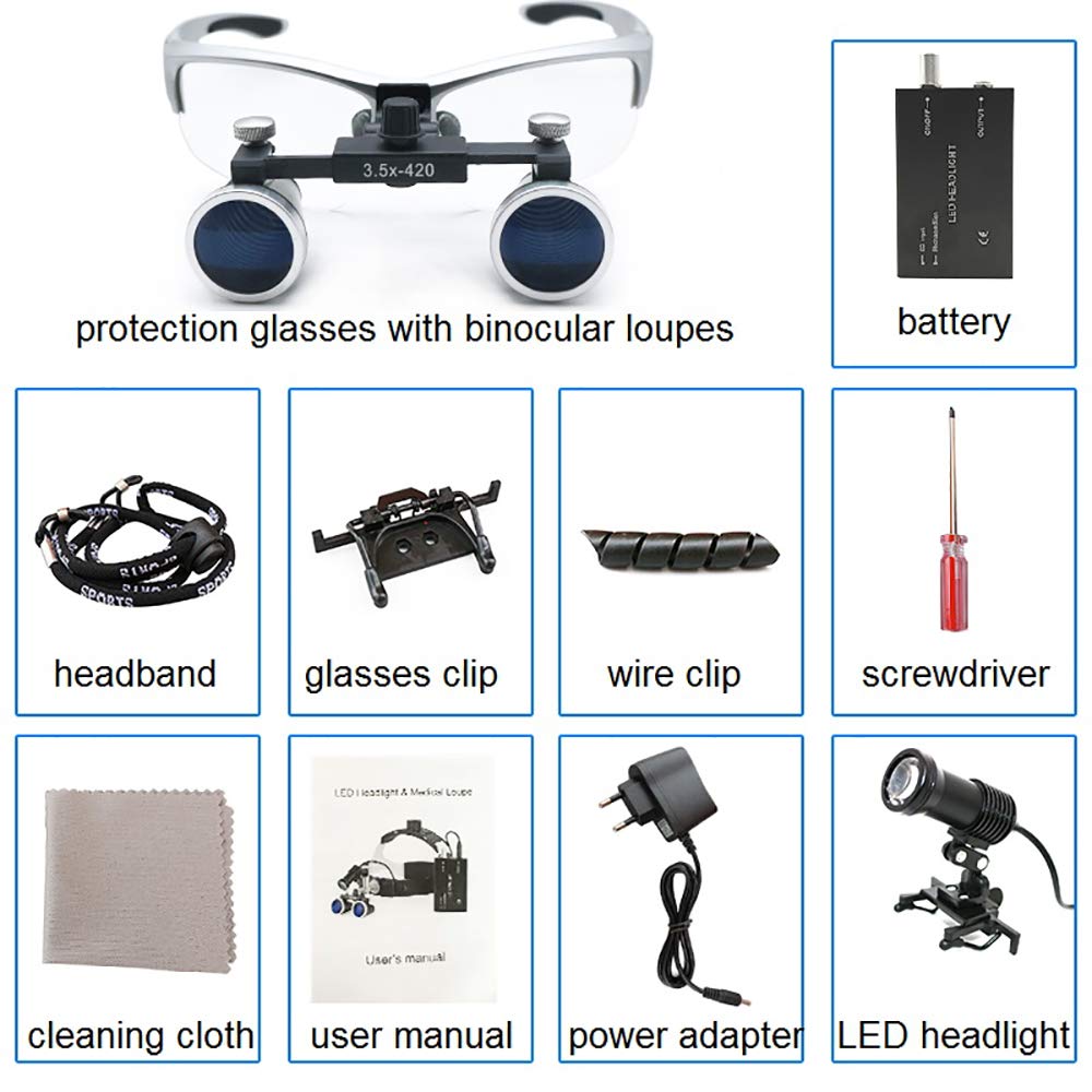 2.5X/3.5X 420 Mm Dental Loupe Magnifier Binocular Magnifier Surgery Surgical Medical Operation Loupe with Spotlight Head Light