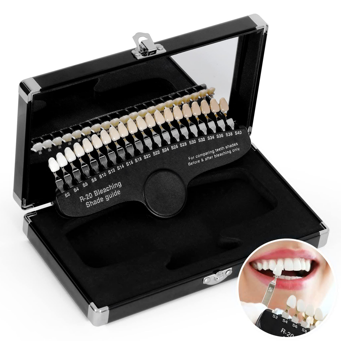 Dental Teeth Shade Guide Professional Porcelain 3D R-20 Tooth Whitening Shade Chart with 20 Colors, Dental Bleaching Shade Tab for Dentist Tracking Teeth Whitening Course