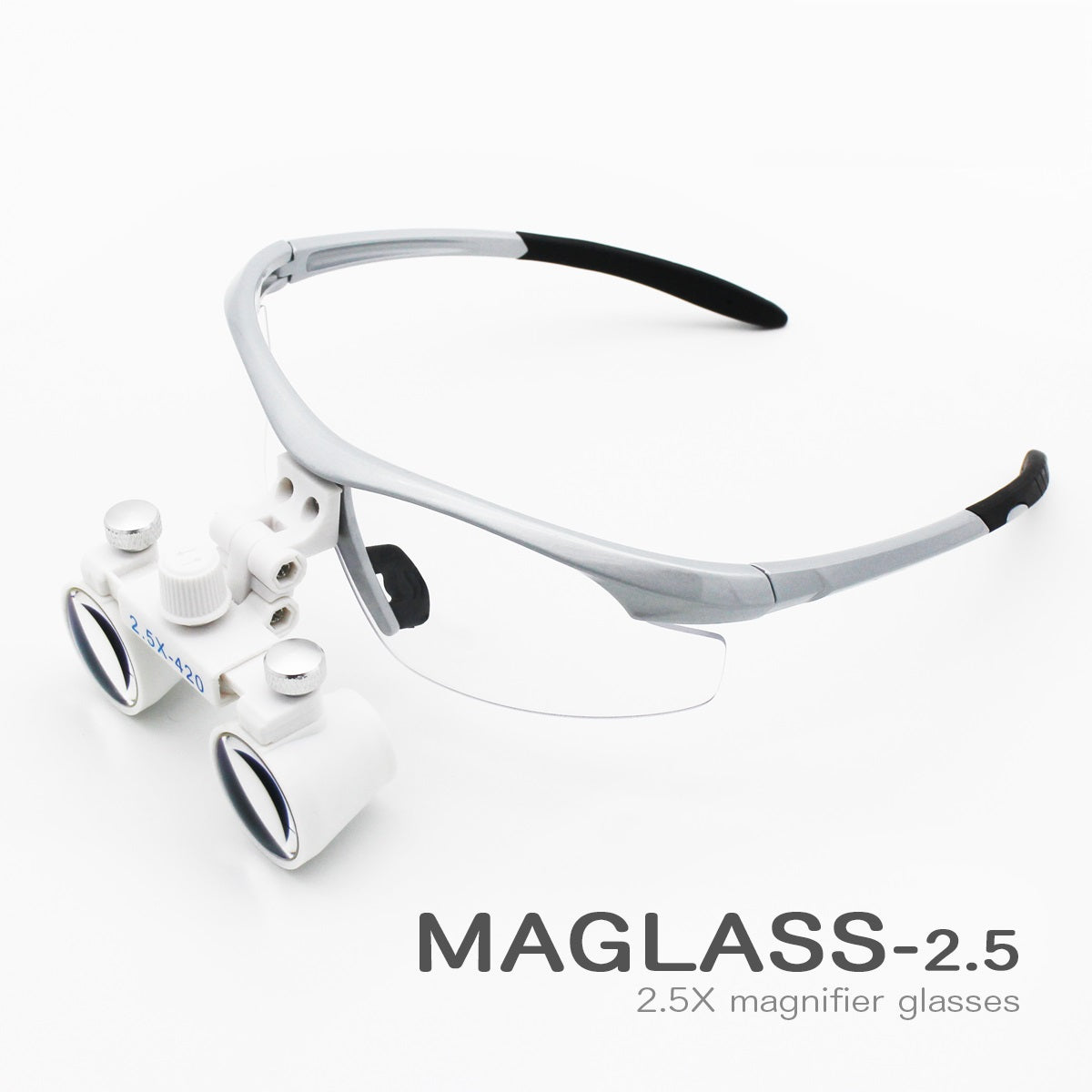 Surgical Medical Binocular Loupes with Led Head Light 2.5X420mm Optical Glass Plastic Frame with Anti Fog