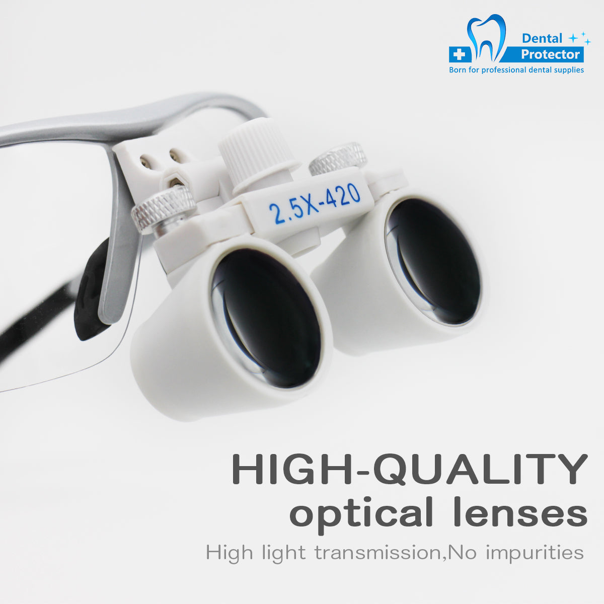 Surgical Medical Binocular Loupes with Led Head Light 2.5X420mm Optical Glass Plastic Frame with Anti Fog