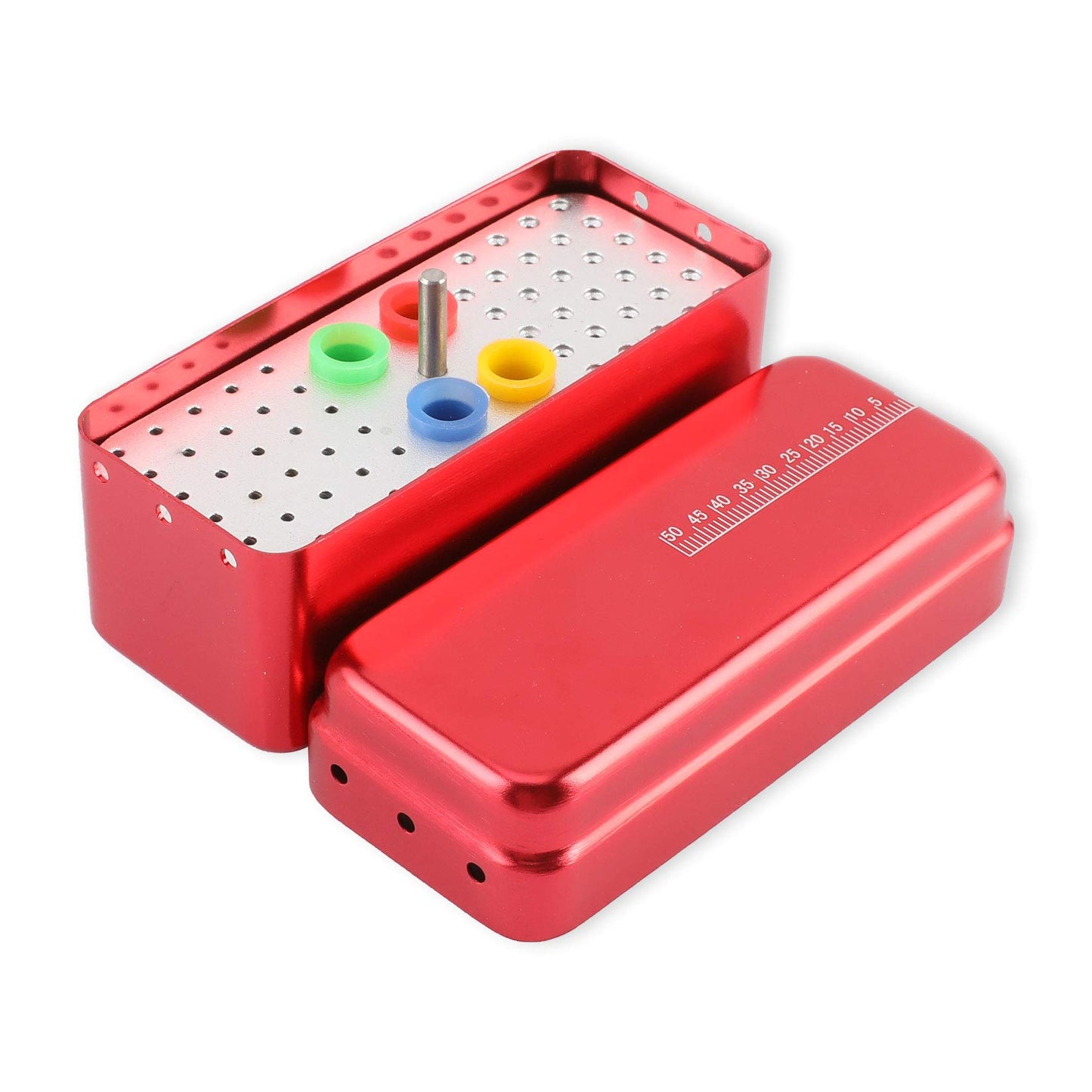 60 Holes Dental Bur Blocks with Measurable Cover Autoclavable, Aluminum Burs Case Organizer Disinfection Holder Box for Dental Lab, Dentist Tool