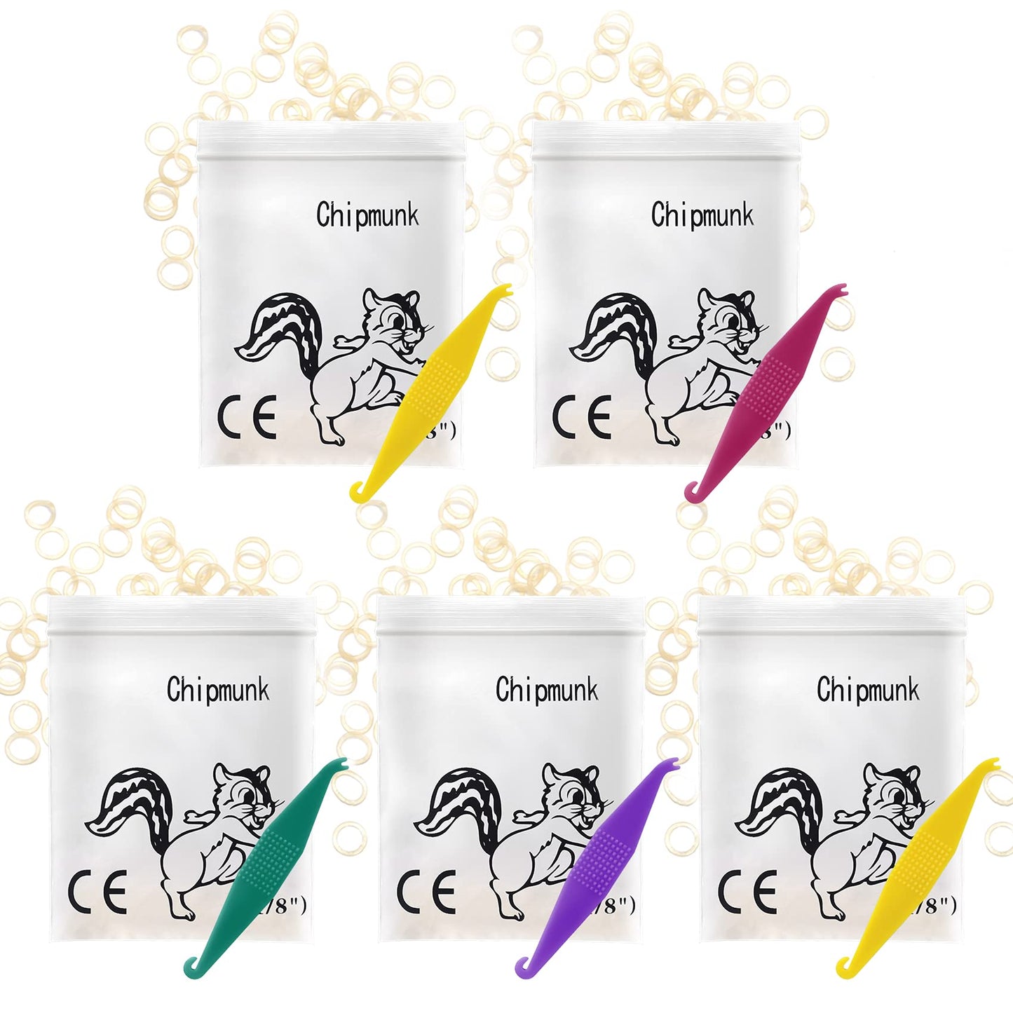RB-5 500 Pcs Orthodontic Elastic Rubber Bands Rubber Traction Bands with 5 Pcs Elastic Placers for Crooked Teeth, Tooth Gaps, Hairbands, Dog Pony Tails, Braids and Dreadlocks