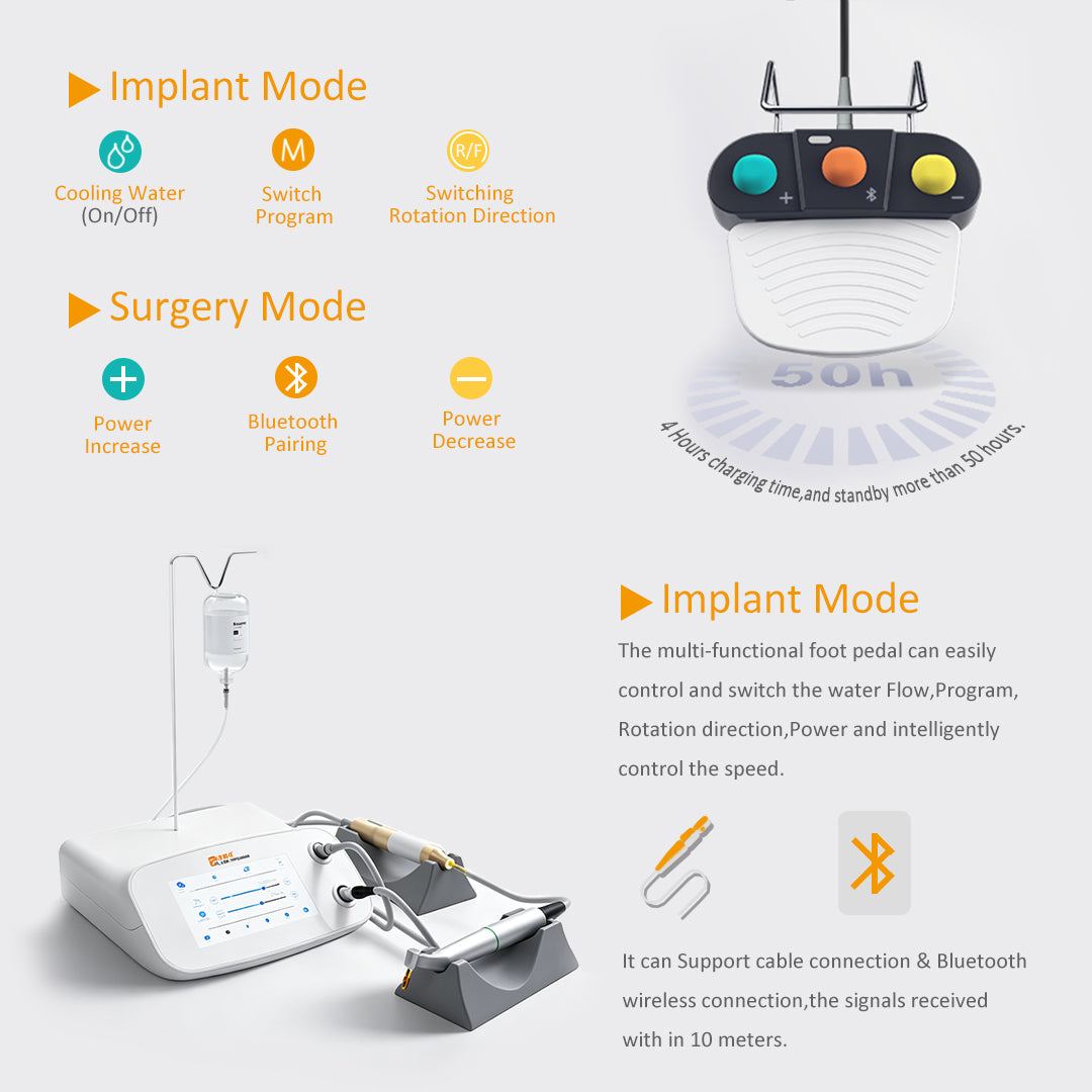 PROTECTOR PUWA Piezo I+ Ultrasonic Dental Unit with 7-Inch HD Touch Screen, LED Handpiece, 5-Rotor Peristaltic Pump and Wireless Bluetooth Foot Pedal for Dental Lab Processing and Professional Training