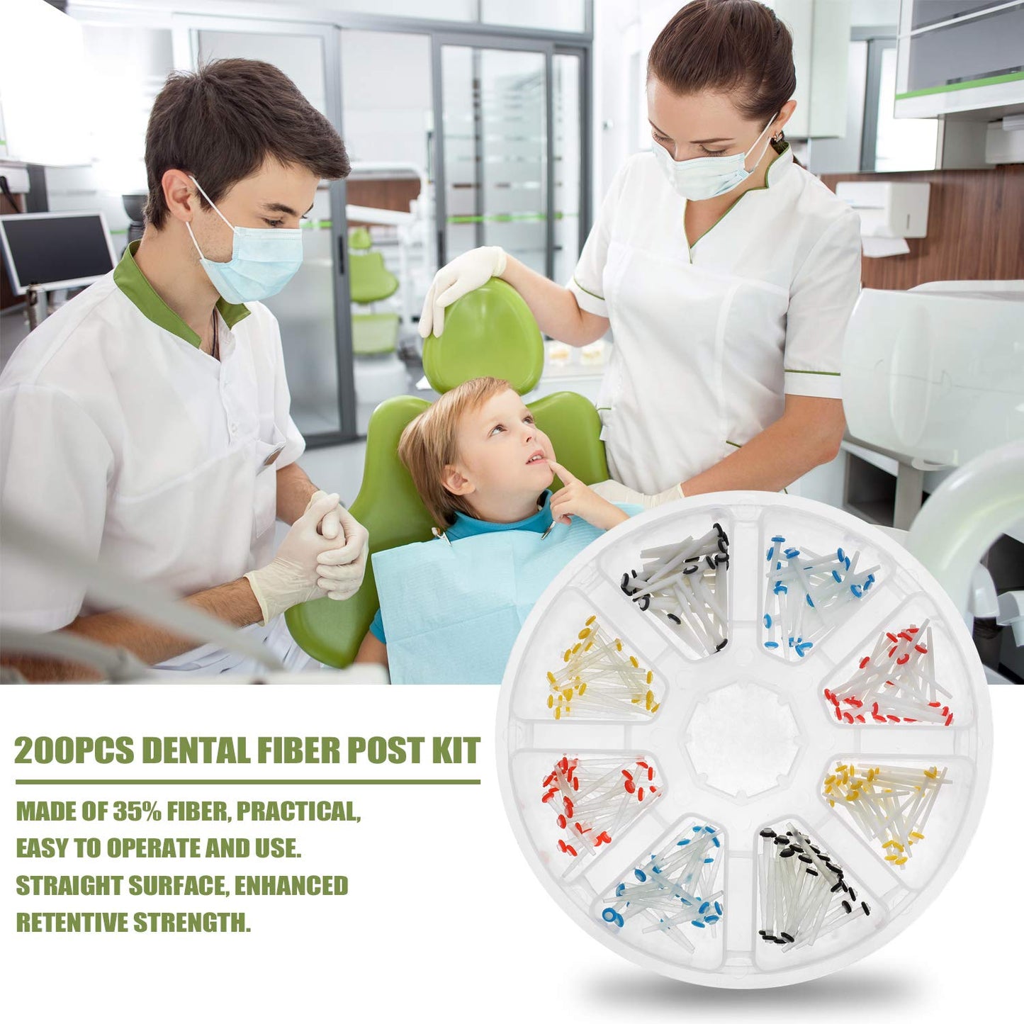 200 Pieces Dental Fiber Post Glass Quartz Tooth Restoration Kit with 1.0/1.2/1.4/1.6mm Posts