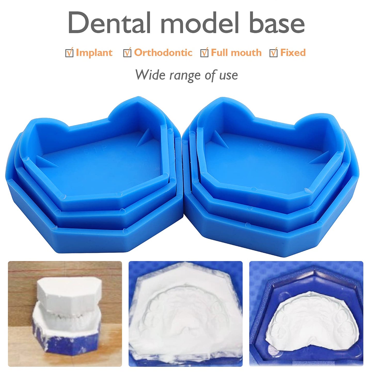 Dental Model Base Former Impression Trays Base Molds Silicone Dental Lab Use for Cast Trimming S/M/L (6pcs)