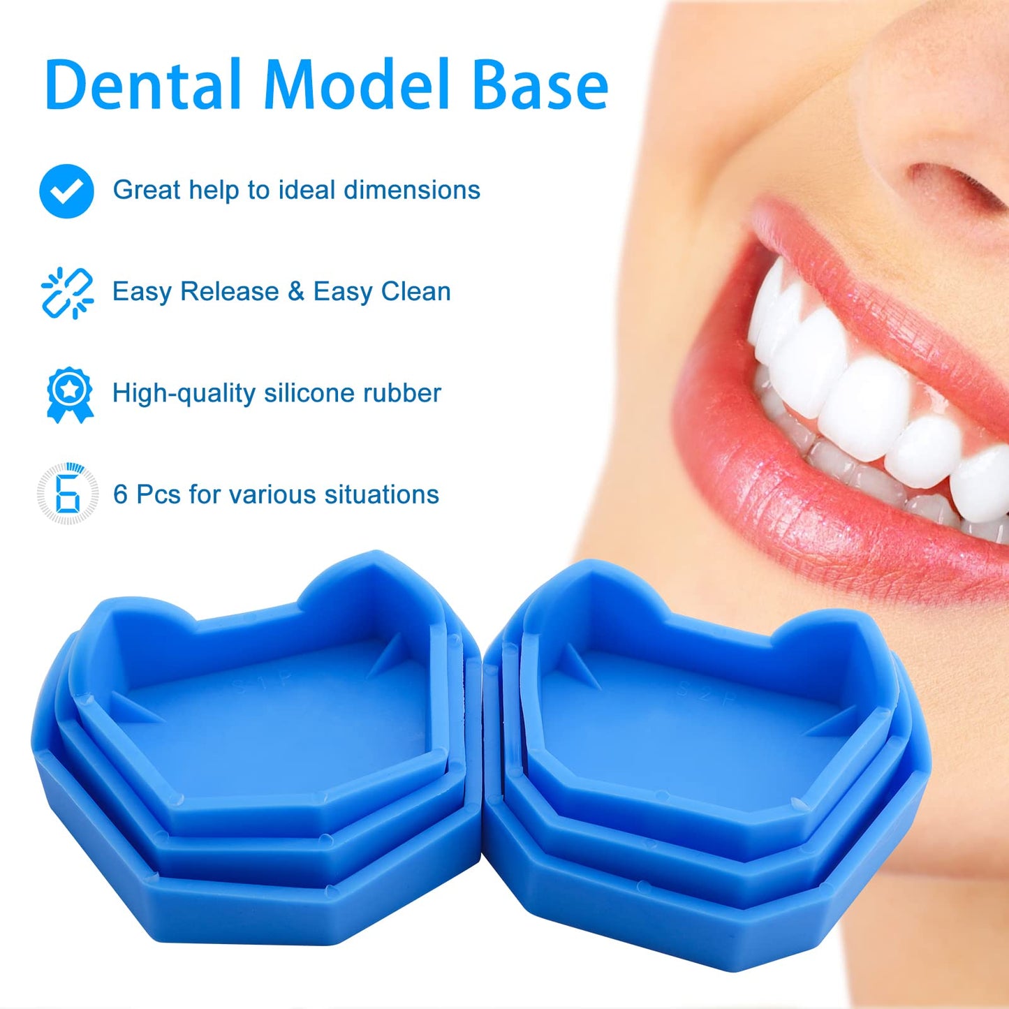 Dental Model Base Former Impression Trays Base Molds Silicone Dental Lab Use for Cast Trimming S/M/L (6pcs)