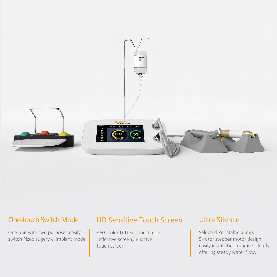 PROTECTOR PUWA Piezo I+ Ultrasonic Dental Unit with 7-Inch HD Touch Screen, LED Handpiece, 5-Rotor Peristaltic Pump and Wireless Bluetooth Foot Pedal for Dental Lab Processing and Professional Training