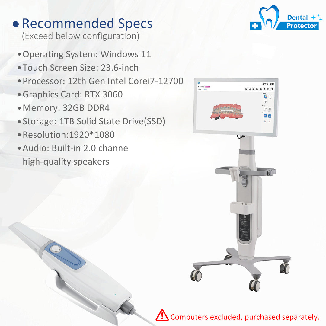 Professional Dental Intra Oral 3D Scanner Handpiece, Autoclavable Standard & Mini Scan Tips, Multi-Language Intraoral Scanner Complete Accessory Kit for Dental Lab Clinic