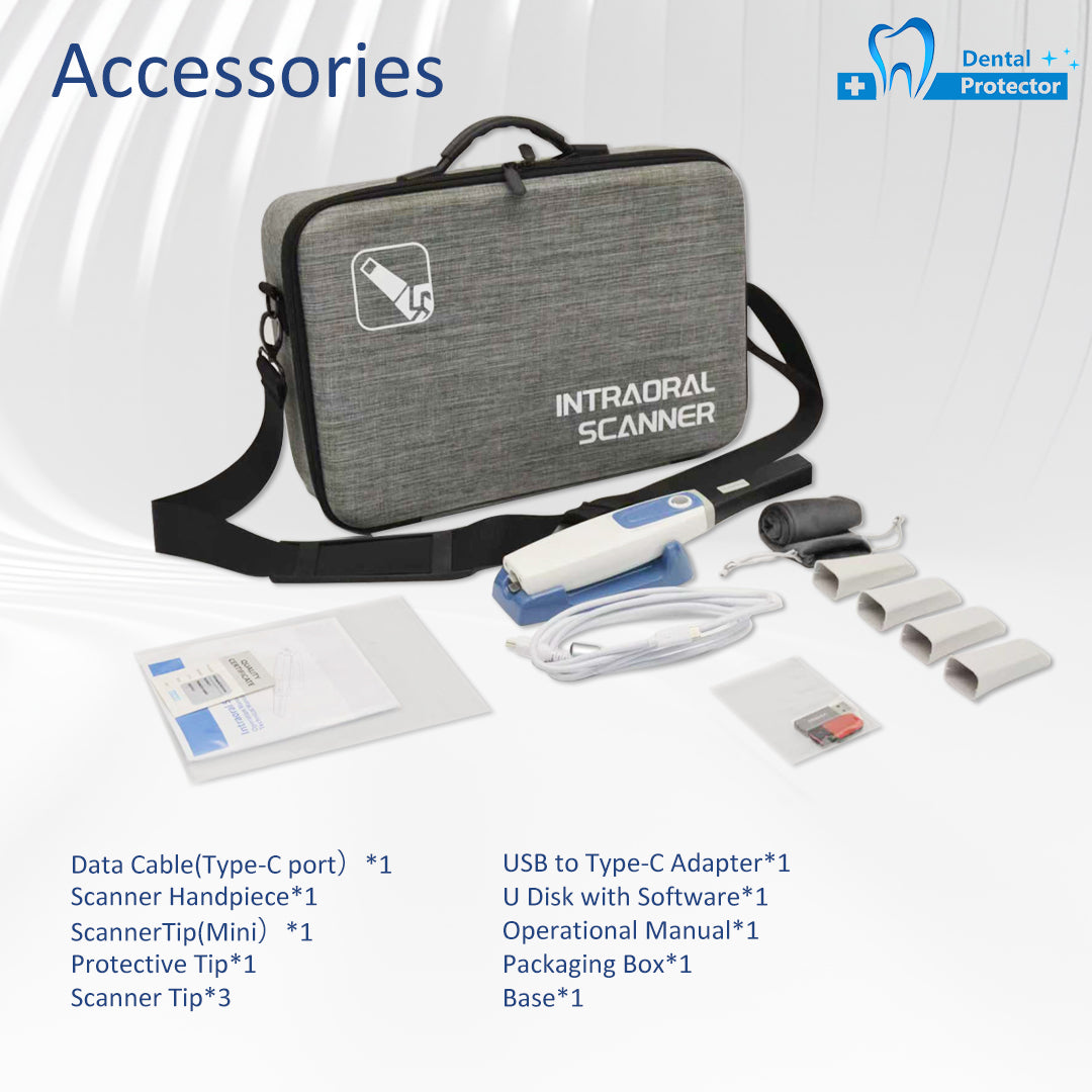 Professional Dental Intra Oral 3D Scanner Handpiece, Autoclavable Standard & Mini Scan Tips, Multi-Language Intraoral Scanner Complete Accessory Kit for Dental Lab Clinic