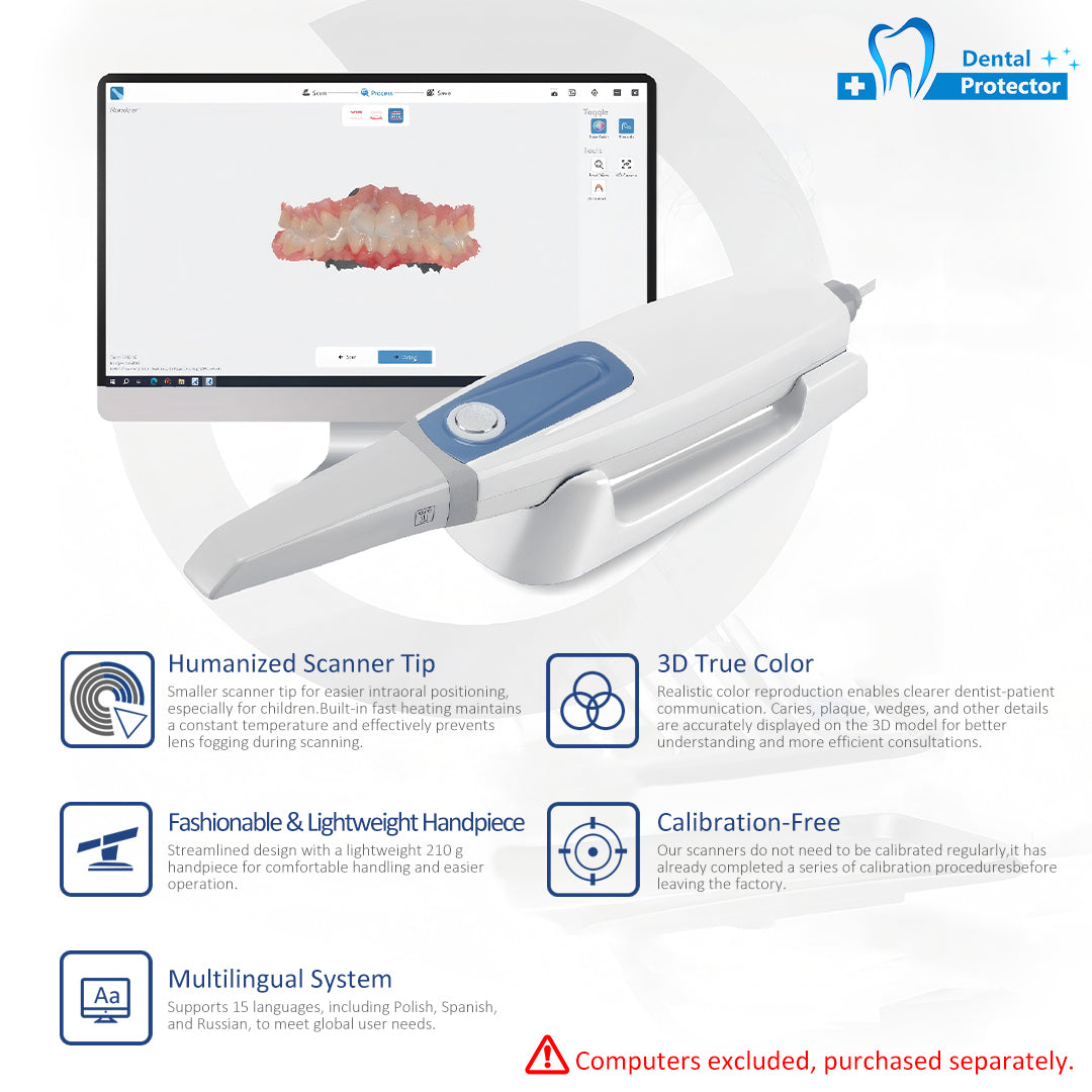 Professional Dental Intra Oral 3D Scanner Handpiece, Autoclavable Standard & Mini Scan Tips, Multi-Language Intraoral Scanner Complete Accessory Kit for Dental Lab Clinic