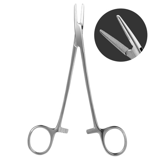 Needle Holder Driver 6.5" Needle Driver Clamps with Tungsten Carbide Cross Serrated Inserts, Protector Dental Suture Practice Needle Driver