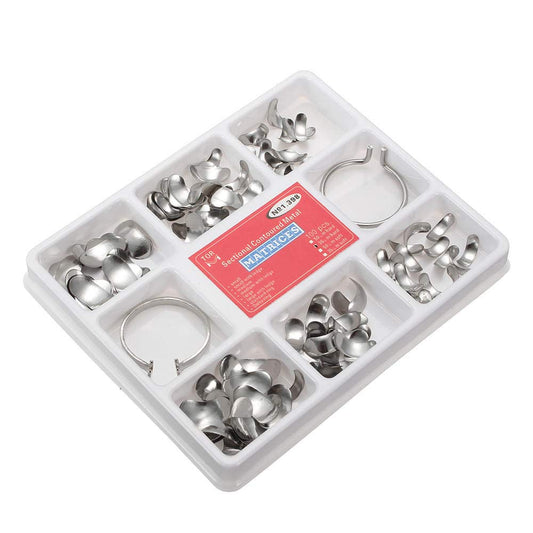 100 Pieces of Dental Matrix, Partial Dome, Metal Matrix, Complete Kit No. 1,398 with 2 Rings (Box of 100 Dental Sheets)