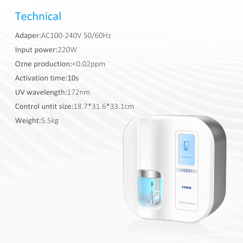 (Group purchase ,Save 200$/3500MX$ )COXO Implants UV Activator it can use vacuum ultraviolet rays to catalyze and activate the surface activity of implants. Improve the rate of osseointegration