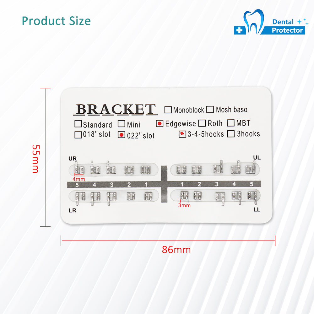 10 Sets/Pack 200 pcs of Brackets 022 inch Slot 3-4-5 Hooks Edgewise Metal Brackets Braces,Silver,3mm