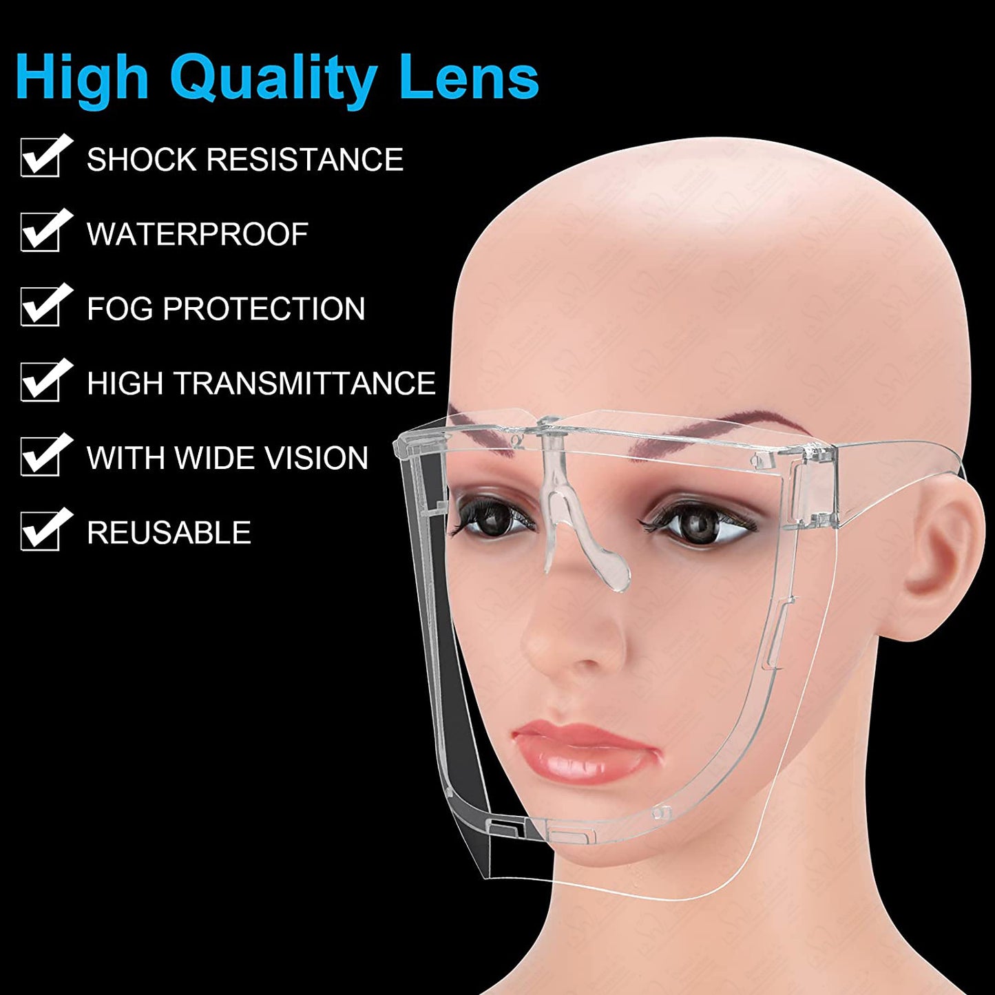 5 Pack Safety Face Shields,Ultra Clear Protective Full Face Shield to Protect Eyes, Nose, Mouth - Reusable Anti-Fog Transparent PET Plastic, Goggles, For Men Women, Indoor and Outdoor Activities Use